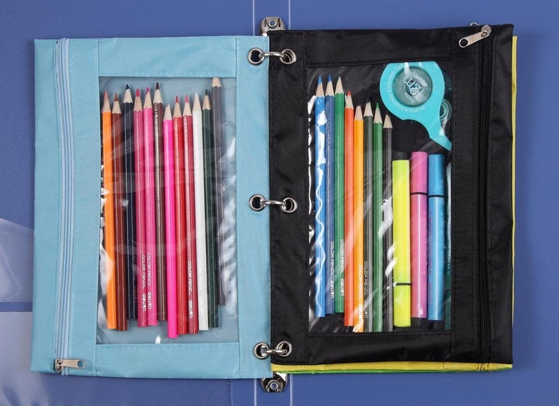 Wodison 18-Packs 3 Ring Pencil Pouch with Clear Window School Classroom Binder Pocket Case Office Stationery Bag Blue - Image 5